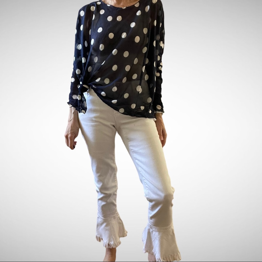Charlie B Navy/White Polka Dot Blouse XS